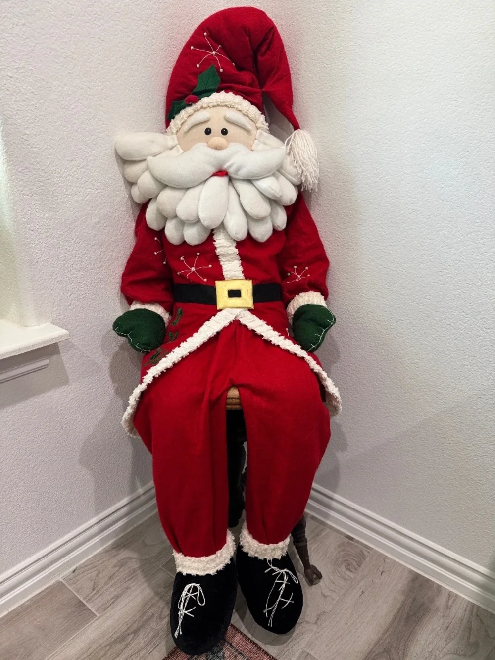 Vintage 4ft Giant Santa Claus Shelf Sitter Plush Folk Art Christmas Floor Doll